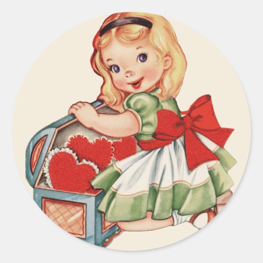 Hart Meisje Kind Retro Schattigee Kinderen Ronde Sticker (Voorkant)