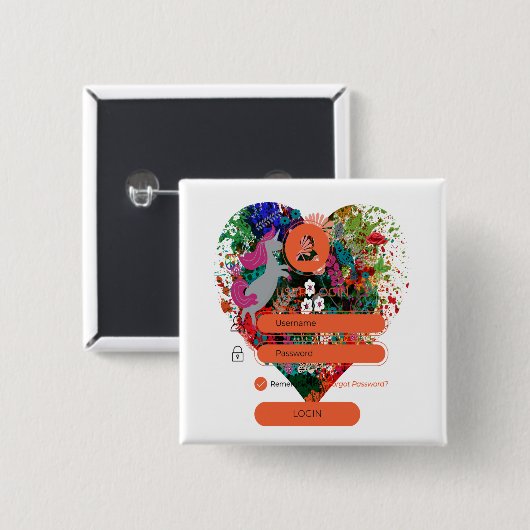 Hart met aanmelding vierkante button 5,1 cm (Voorkant /achterkant)