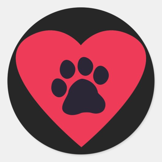 Hart met afdrukken van Paw Ronde Sticker (Voorkant)
