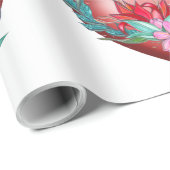 Hart met blauwe en rode bloemen en groene takken cadeaupapier (Rol Hoek)