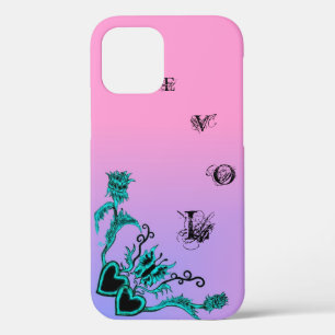 Hart met bloem en vlinder op roze regenboog iPhone 12 pro hoesje