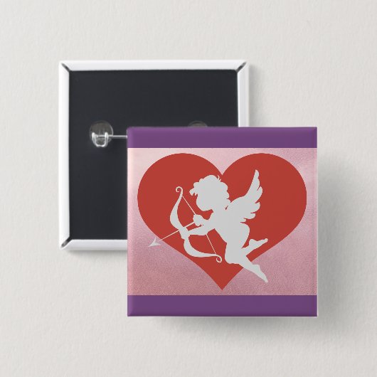 Hart met Cupid-Button Vierkante Button 5,1 Cm (Voorkant /achterkant)