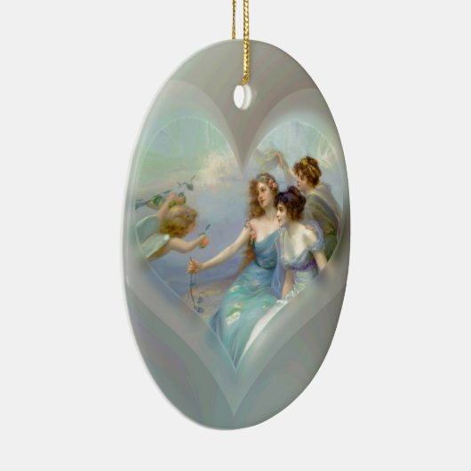 Hart met Cupid en Dames Keramisch Ornament (Rechts)