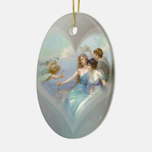 Hart met Cupid en Dames Keramisch Ornament (Links)