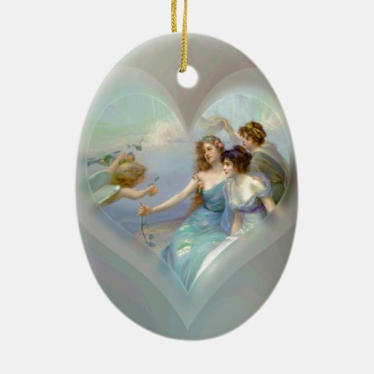 Hart met Cupid en Dames Keramisch Ornament (Achterkant)
