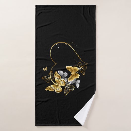 Hart met gouden vlinders badhanddoek (Badhanddoek)