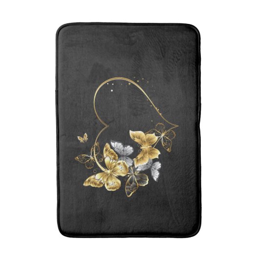 Hart met gouden vlinders badmat (Voorkant Verticaal)