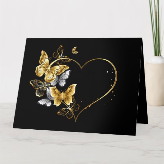 Hart met gouden vlinders bedankkaart (Voorkant)