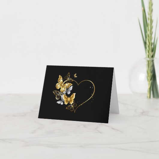 Hart met gouden vlinders bedankkaart (Voorkant)