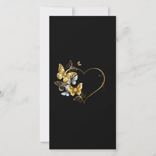 Hart met gouden vlinders bedankkaart (Voorkant)