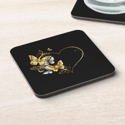 Hart met gouden vlinders bier onderzetter (Linkerzijde)