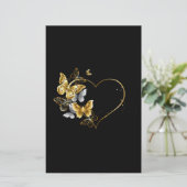 Hart met gouden vlinders briefpapier (Staand voorkant)