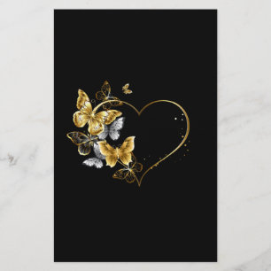 Hart met gouden vlinders briefpapier
