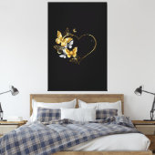 Hart met gouden vlinders canvas afdruk (Insitu (Slaapkamer))