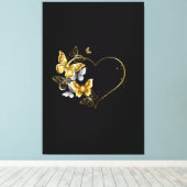 Hart met gouden vlinders canvas afdruk (Insitu (Houten vloer))