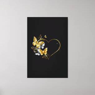 Hart met gouden vlinders canvas afdruk
