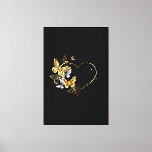 Hart met gouden vlinders canvas afdruk (Voorkant)
