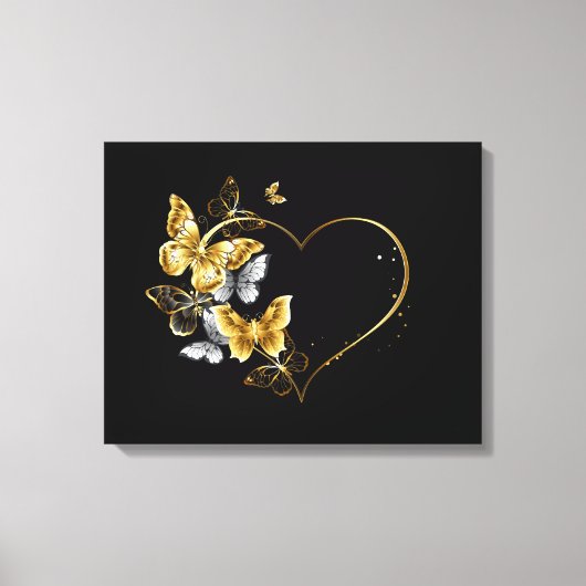Hart met gouden vlinders canvas afdruk (Voorkant)