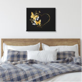 Hart met gouden vlinders canvas afdruk (Insitu (Slaapkamer))