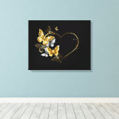 Hart met gouden vlinders canvas afdruk (Insitu (Houten vloer))