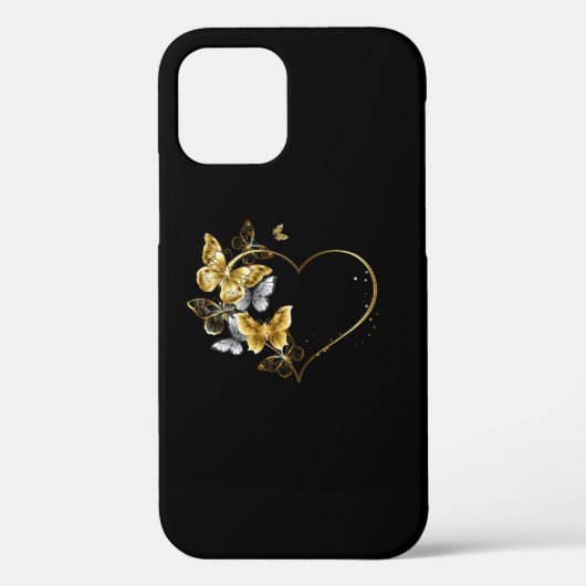 Hart met gouden vlinders Case-Mate iPhone case (Achterkant)