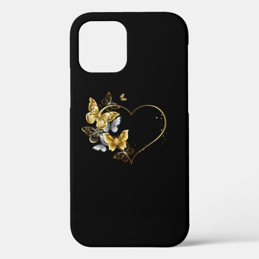 Hart met gouden vlinders Case-Mate iPhone case (Achterkant)