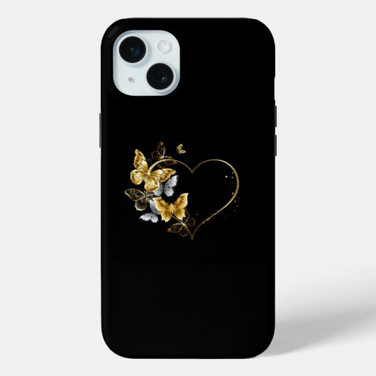 Hart met gouden vlinders Case-Mate iPhone case (Achterkant)