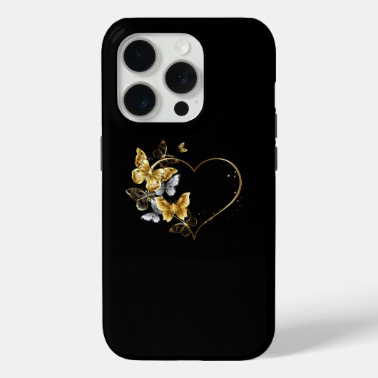 Hart met gouden vlinders Case-Mate iPhone case (Achterkant)
