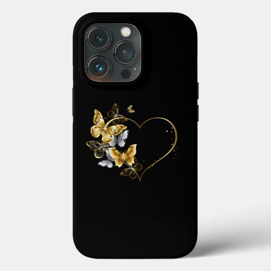 Hart met gouden vlinders Case-Mate iPhone case (Achterkant)