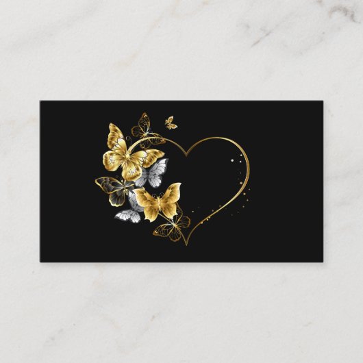 Hart met gouden vlinders contactkaartje (Voorkant)
