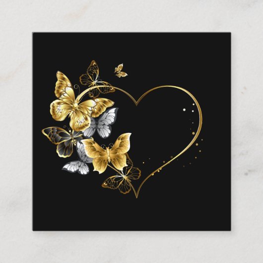 Hart met gouden vlinders contactkaartje (Voorkant)