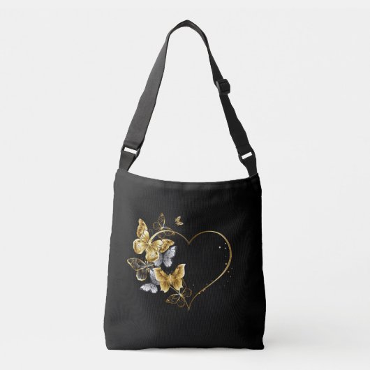 Hart met gouden vlinders crossbody tas (Voorkant)