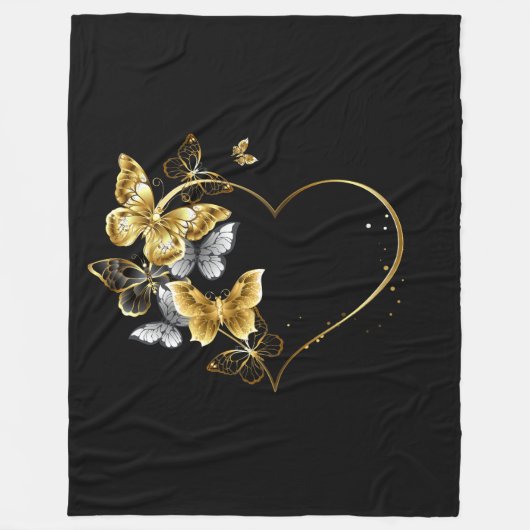 Hart met gouden vlinders fleece deken (Voorkant)