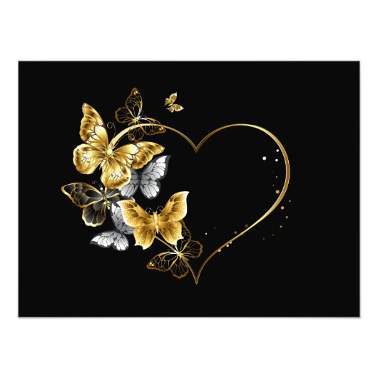 Hart met gouden vlinders foto afdruk (Voorkant)