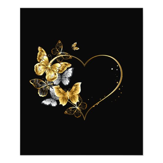 Hart met gouden vlinders foto afdruk (Voorkant)