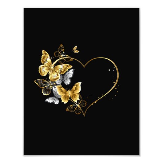 Hart met gouden vlinders foto afdruk (Voorkant)