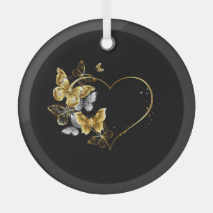 Hart met gouden vlinders glas ornament