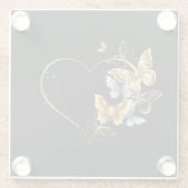 Hart met gouden vlinders glazen onderzetter (Achterkant)
