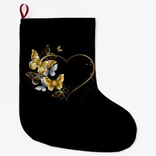 Hart met gouden vlinders grote kerstsok