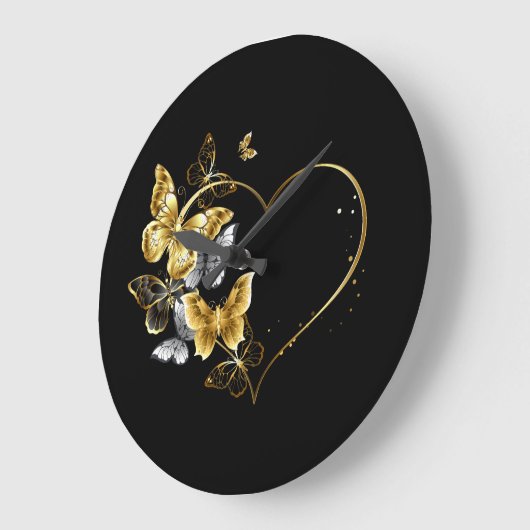 Hart met gouden vlinders grote klok (Hoek)