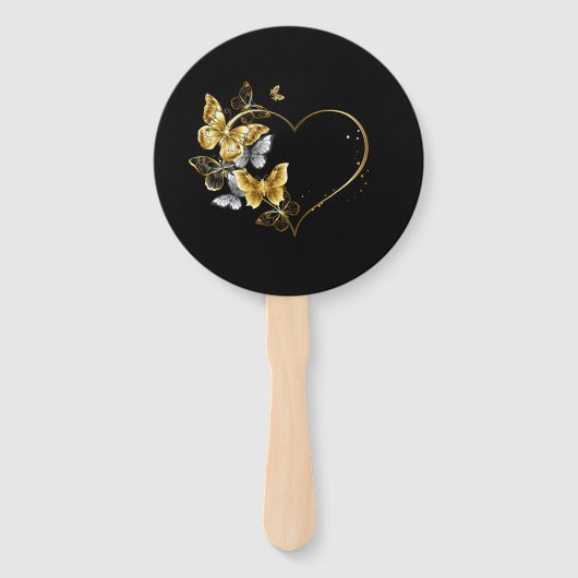 Hart met gouden vlinders handwaaier (Voorkant)
