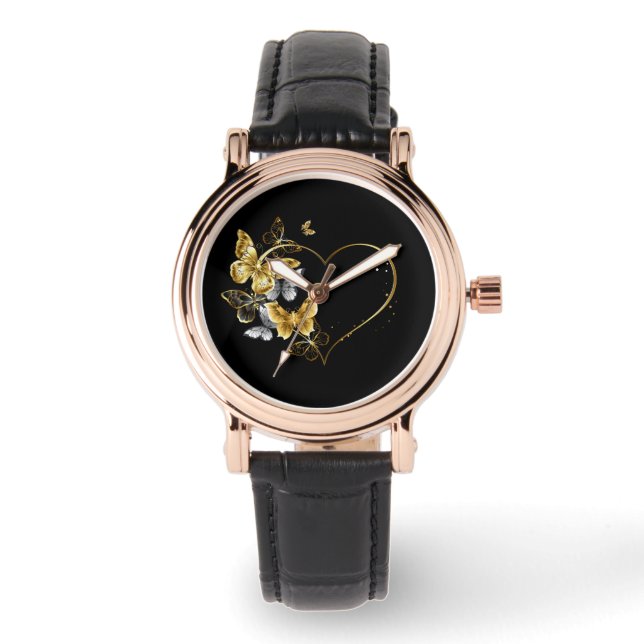 Hart met gouden vlinders horloge (Voorkant)