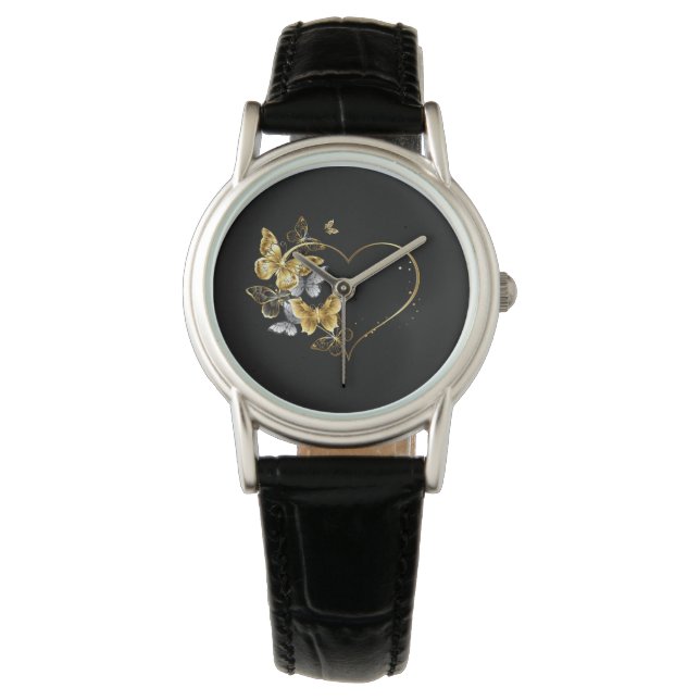 Hart met gouden vlinders horloge (Voorkant)