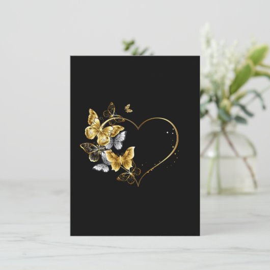 Hart met gouden vlinders informatiekaartje (Staand voorkant)
