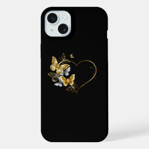 Hart met gouden vlinders iPhone 15 plus case