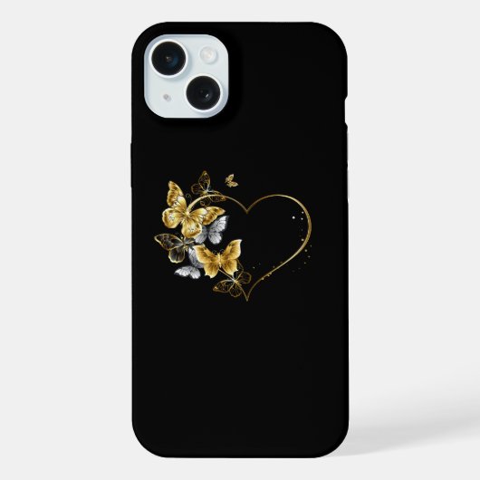 Hart met gouden vlinders iPhone hoesje (Achterkant)
