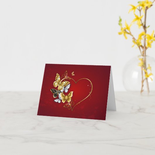 Hart met gouden vlinders kaart (Gele Bloem)