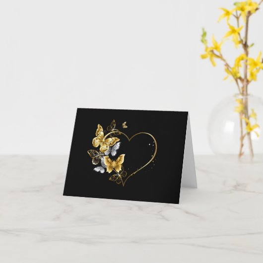 Hart met gouden vlinders kaart (Gele Bloem)