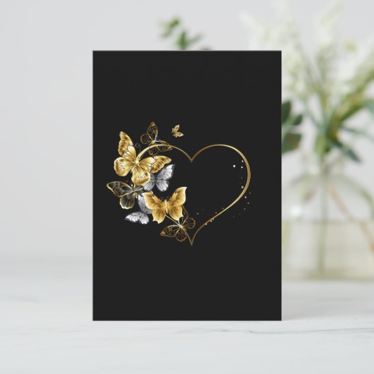Hart met gouden vlinders kaart (Staand voorkant)