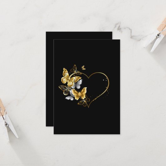 Hart met gouden vlinders kaart (Voorkant / Achterkant in situ)